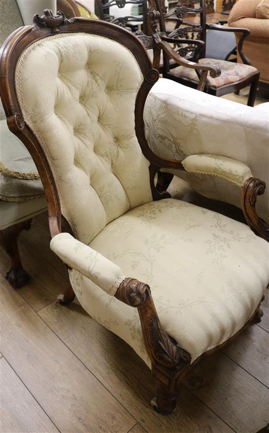 A Victorian walnut armchair
